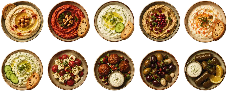 Meze-Dips: Hummus, Muhammara, Haydari und mehr